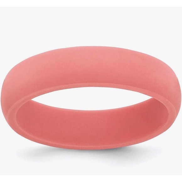 Unbranded Jewelry - Women Coral Pink Silicone Wedding Band Ring Active Lifestyle Sport Size 7